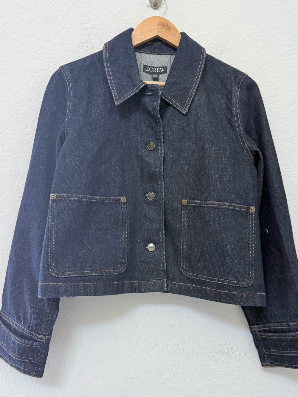 J Crew Cropped Barn Jacket Dark Denim Size Small - Picture 2 of 5